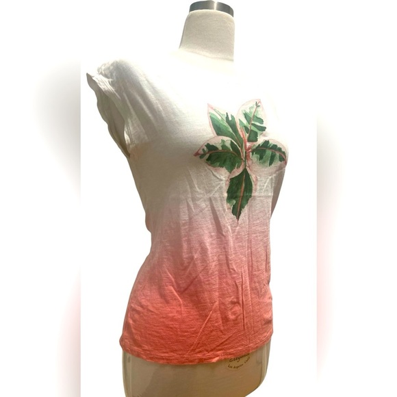 Talbots Pink Coral 🌸 and White Ombre Tee with Leaf Motif - Picture 3 of 5